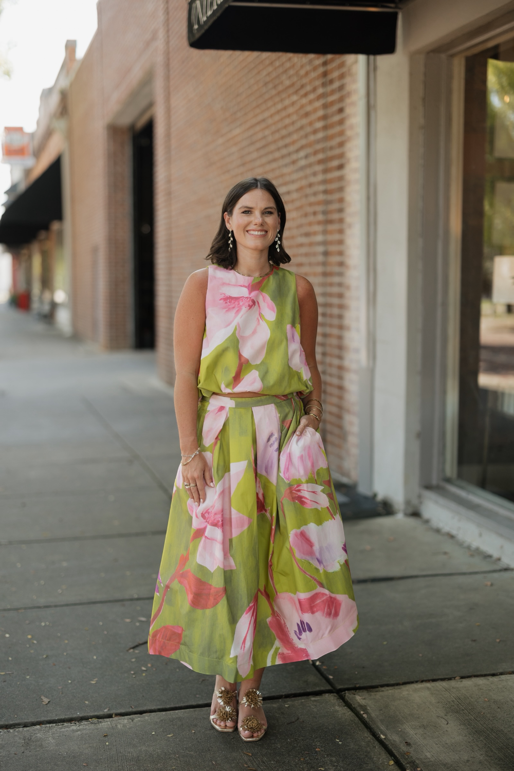 Anne Lime Floral Bubble Hem Top