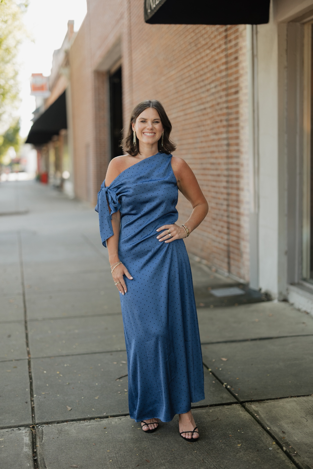 Remie Asymmetrical Blue Polka Dot Midi Dress