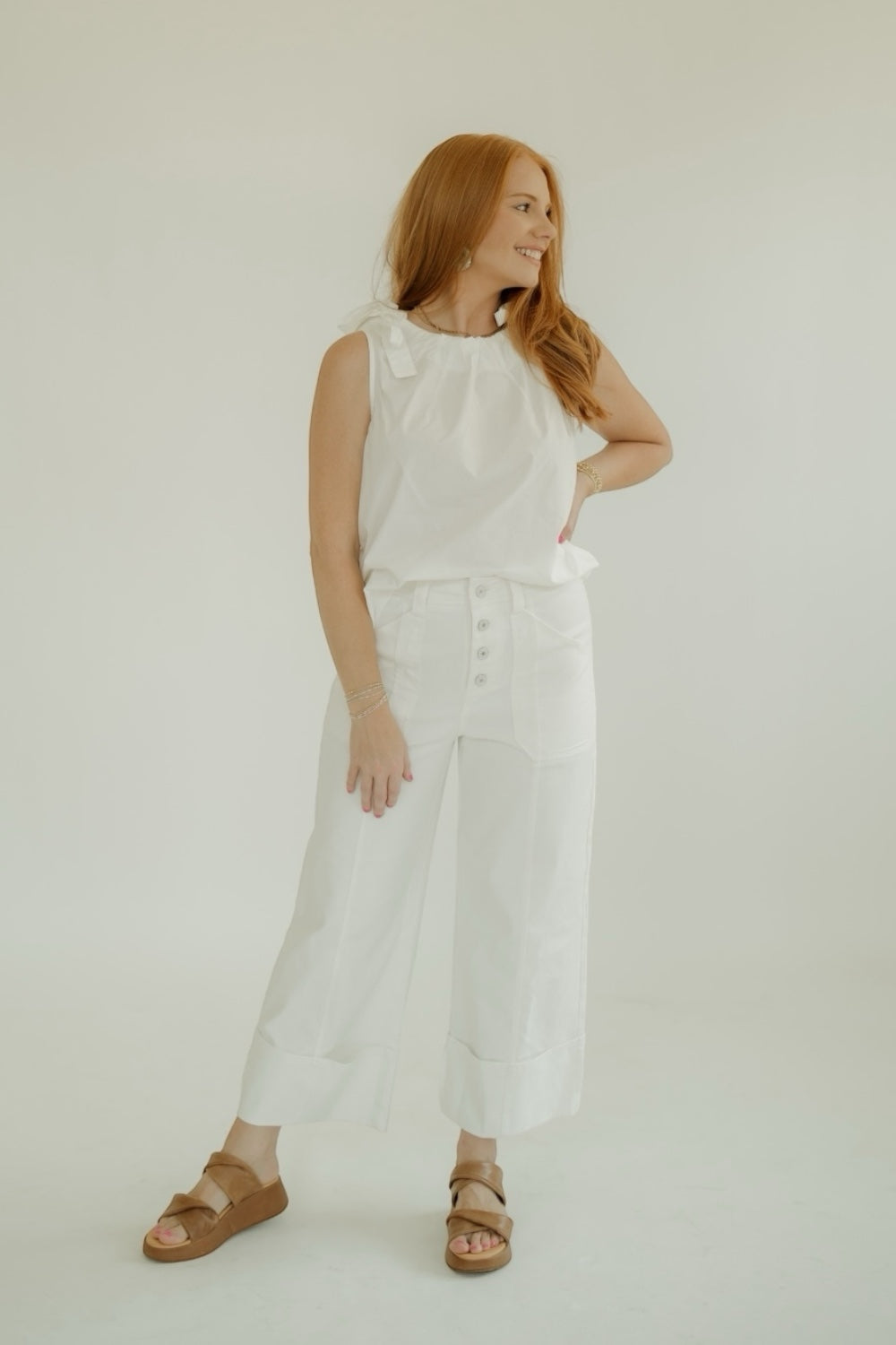 White Tie Neck Blouse