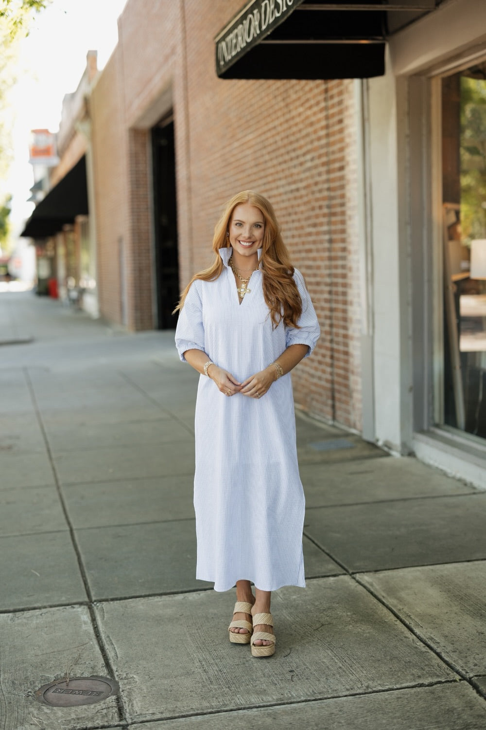 Blakely Sky Seersucker Stripe Dress (S-3XL)