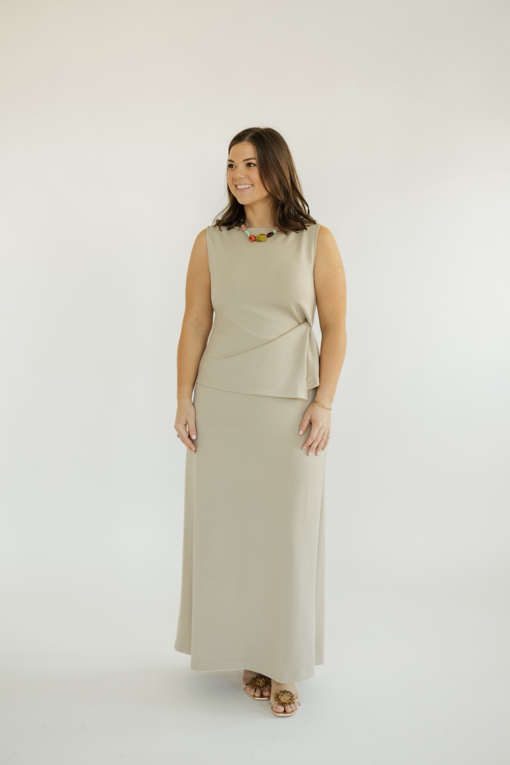 Reese Beige A Line Maxi Skirt
