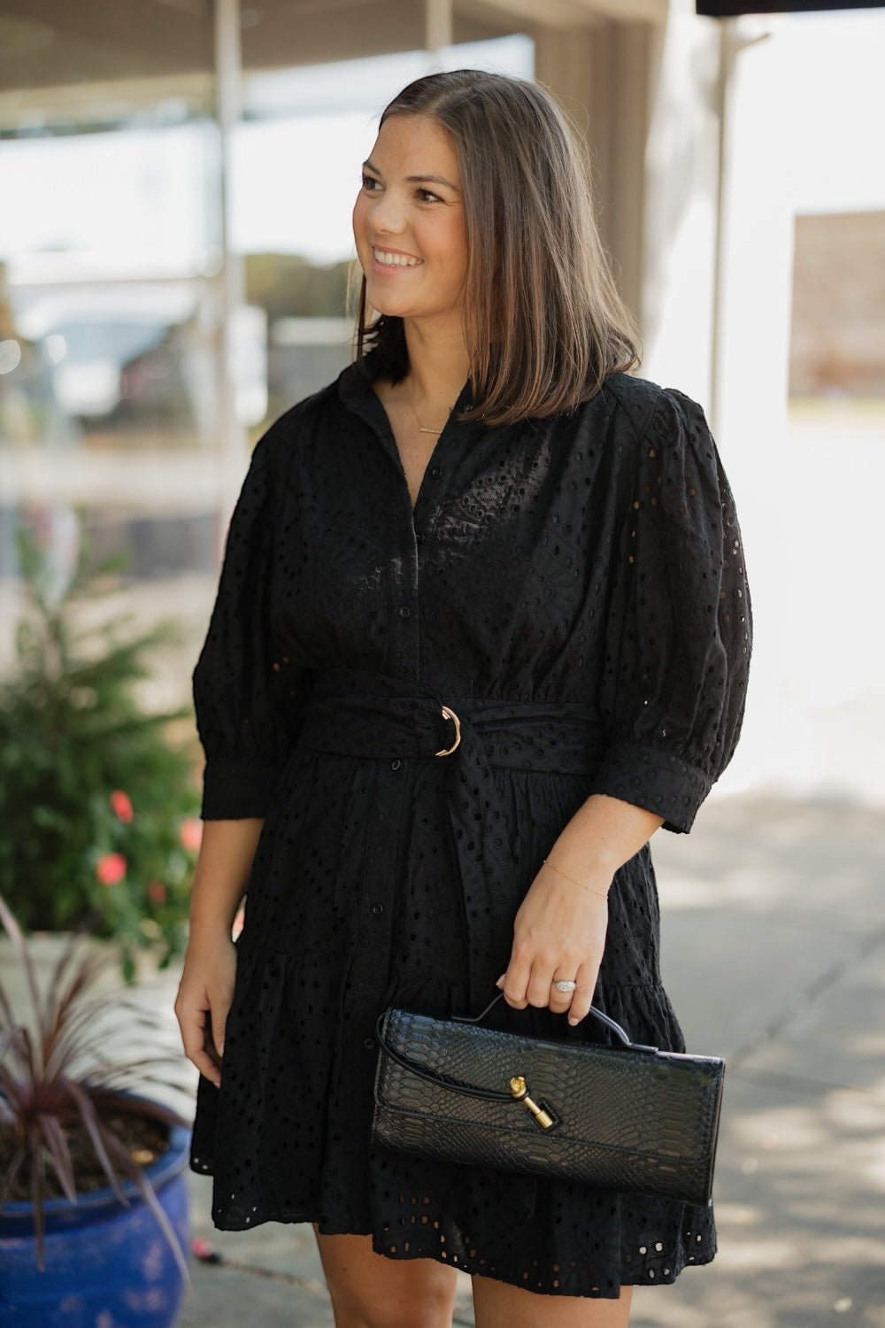 Yara Black Eyelet Mini Dress