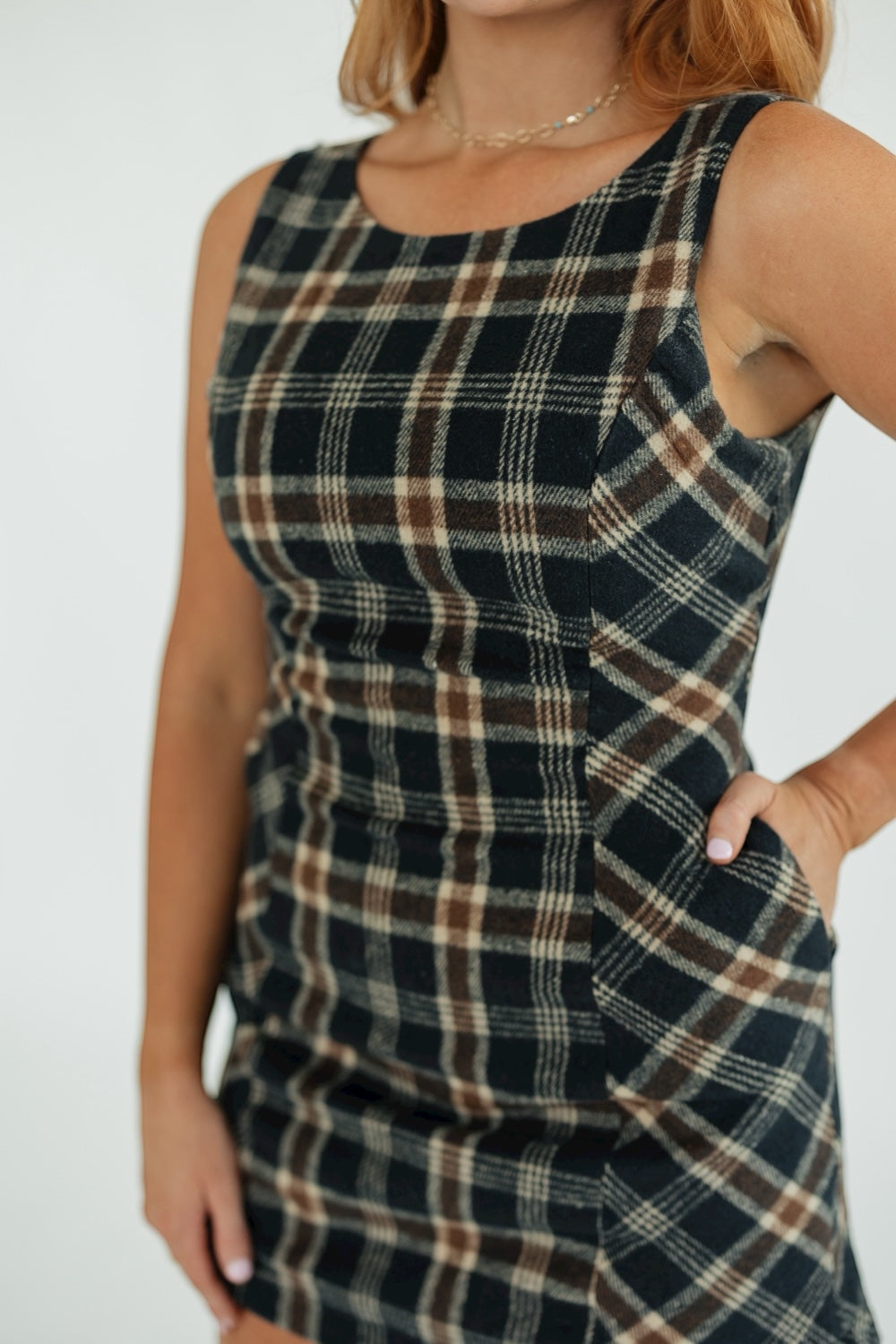 Penelope Navy Plaid Pattern Dress