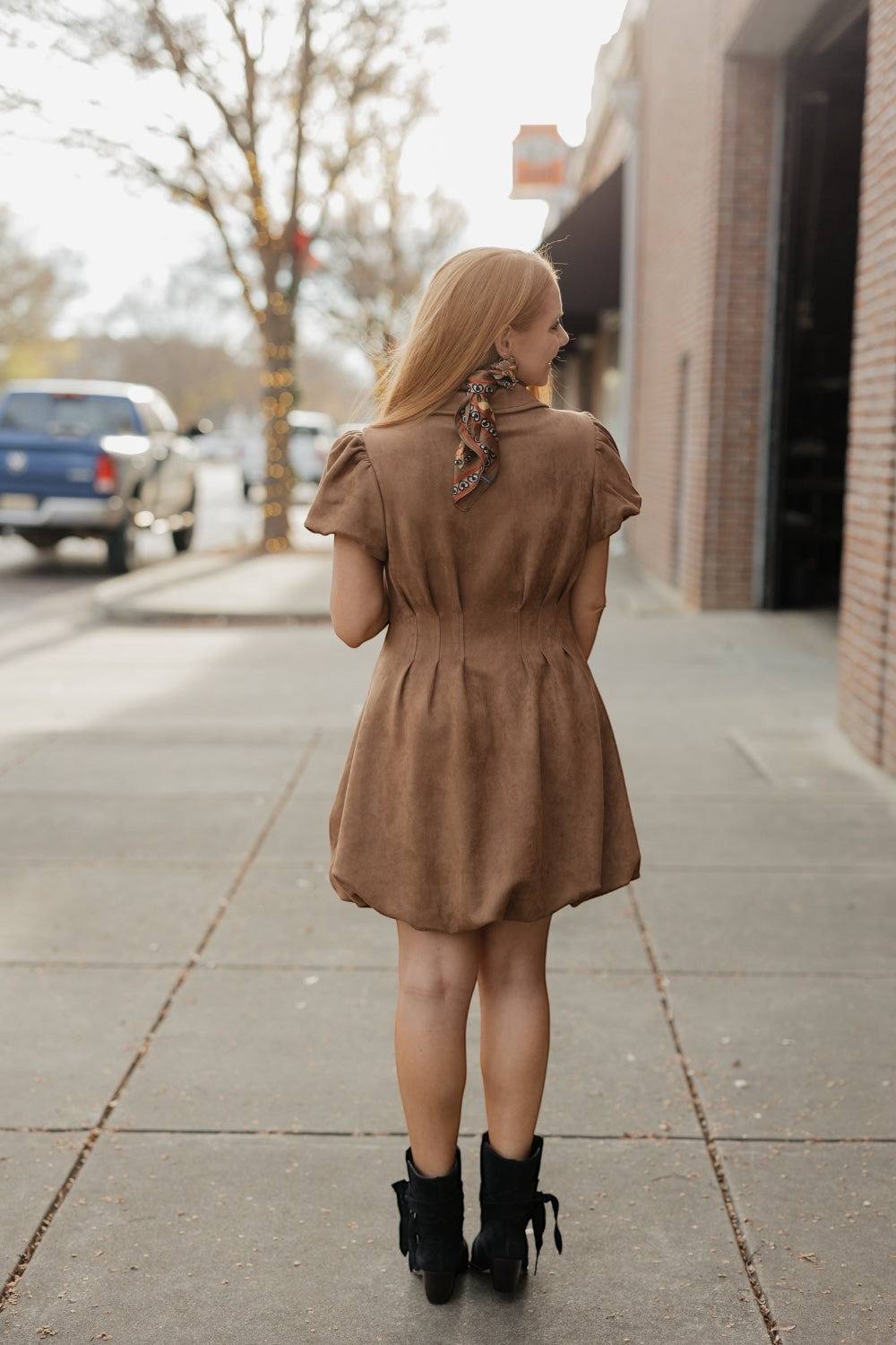 Stella Brown Suede Zip Front Dress