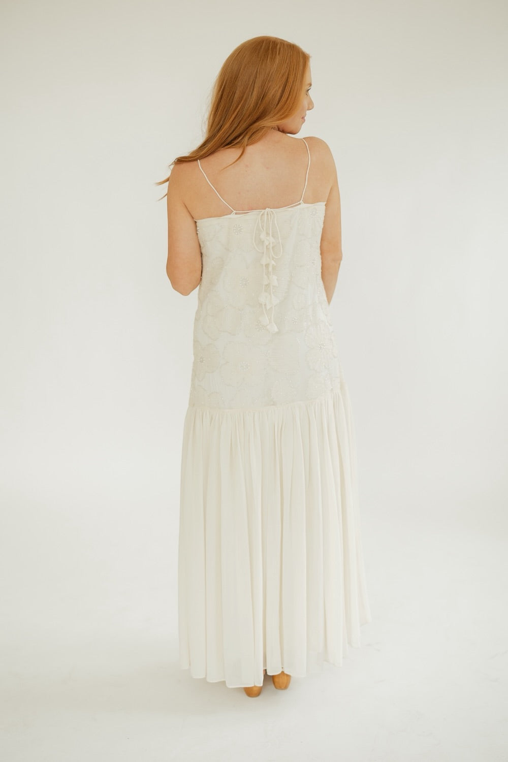 Emily Ivory Drop Waist Sequined Dress