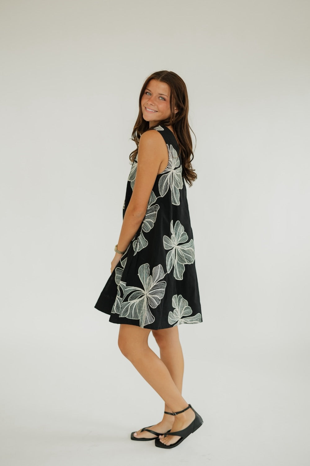 Etta Black Floral Embroidered A-Line Mini Dress