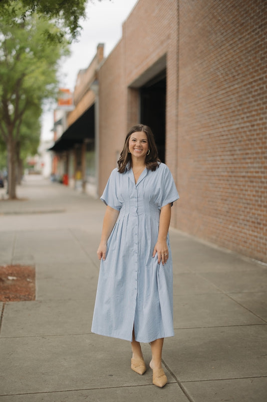 Maria Blue Stripe Midi Dress