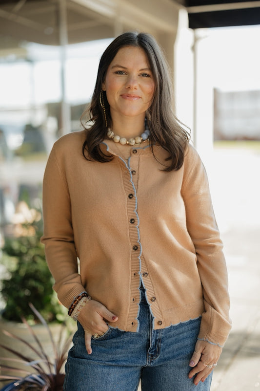 Helen Blue Scallop Hem Cardigan