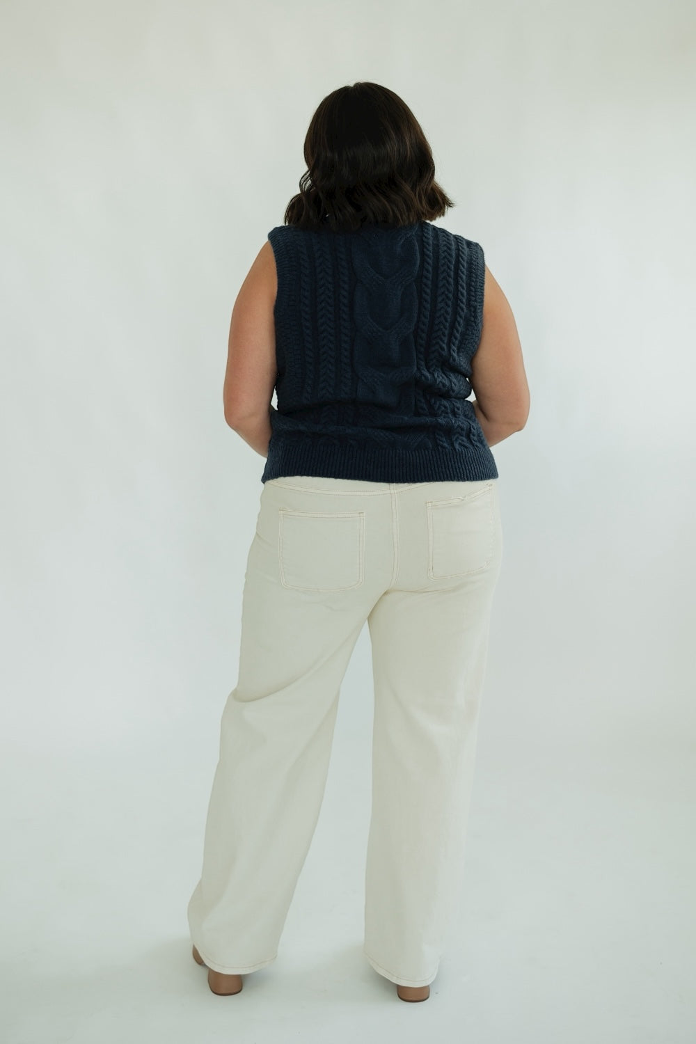 Navy Sleeveless Cable Knit Sweater