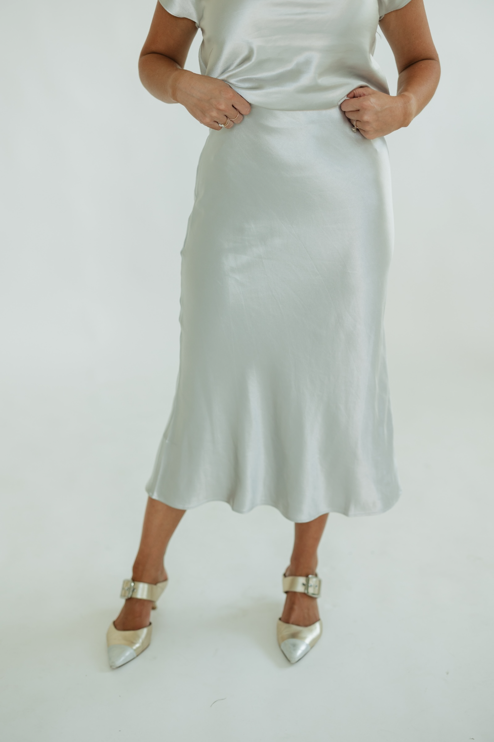 Silver Bias Skirt Silk Midi Skirt