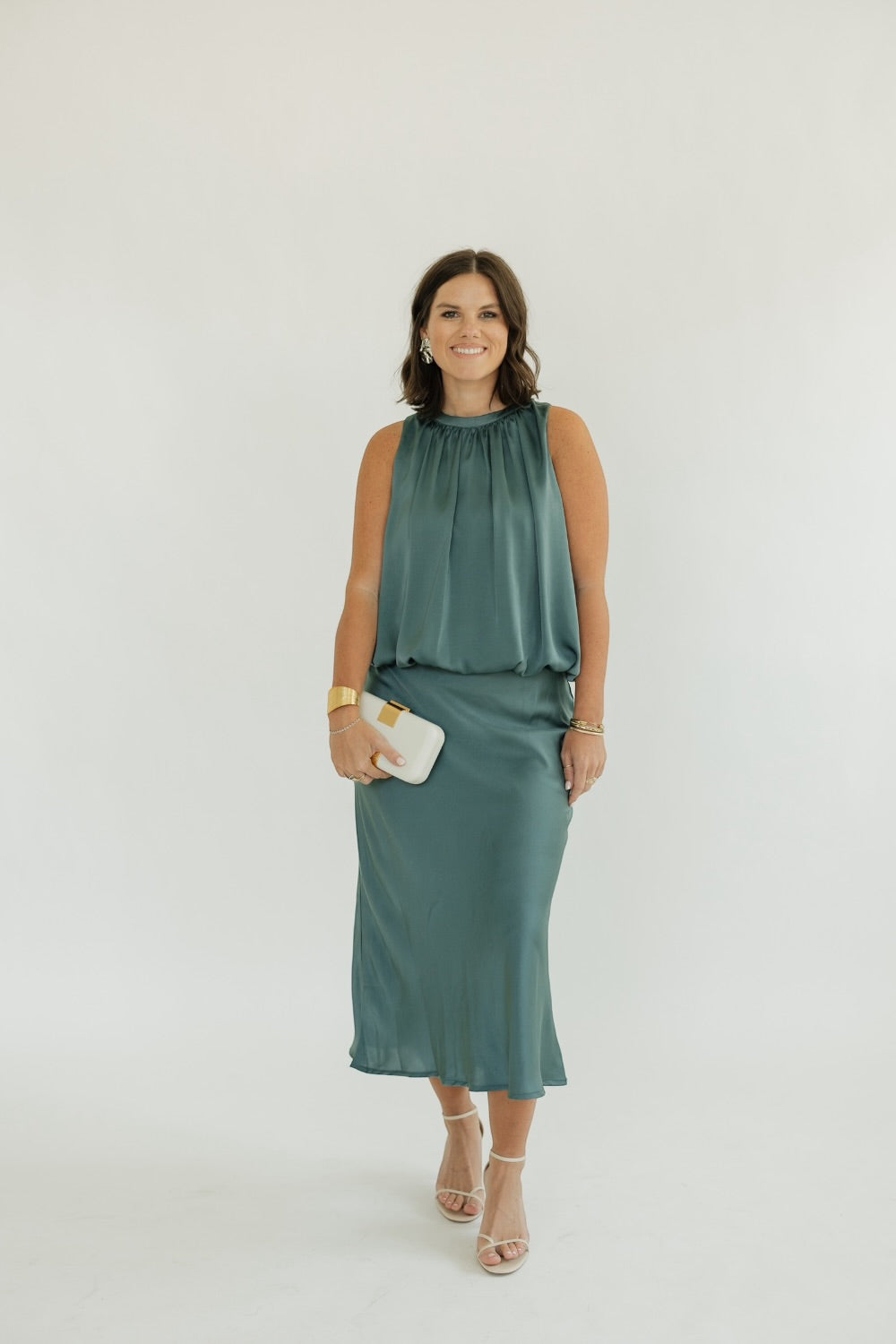 Kiley Teal Satin Bubble Top