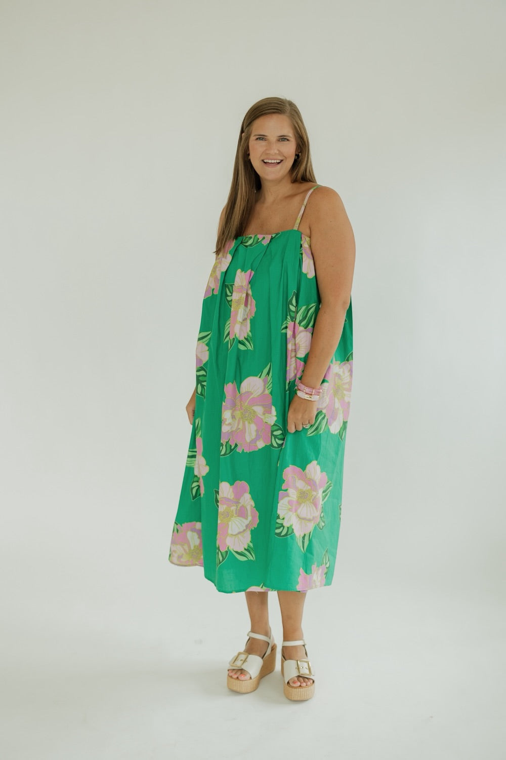 Talia Green Floral Thin Strap Midi Dress (XS-XL)