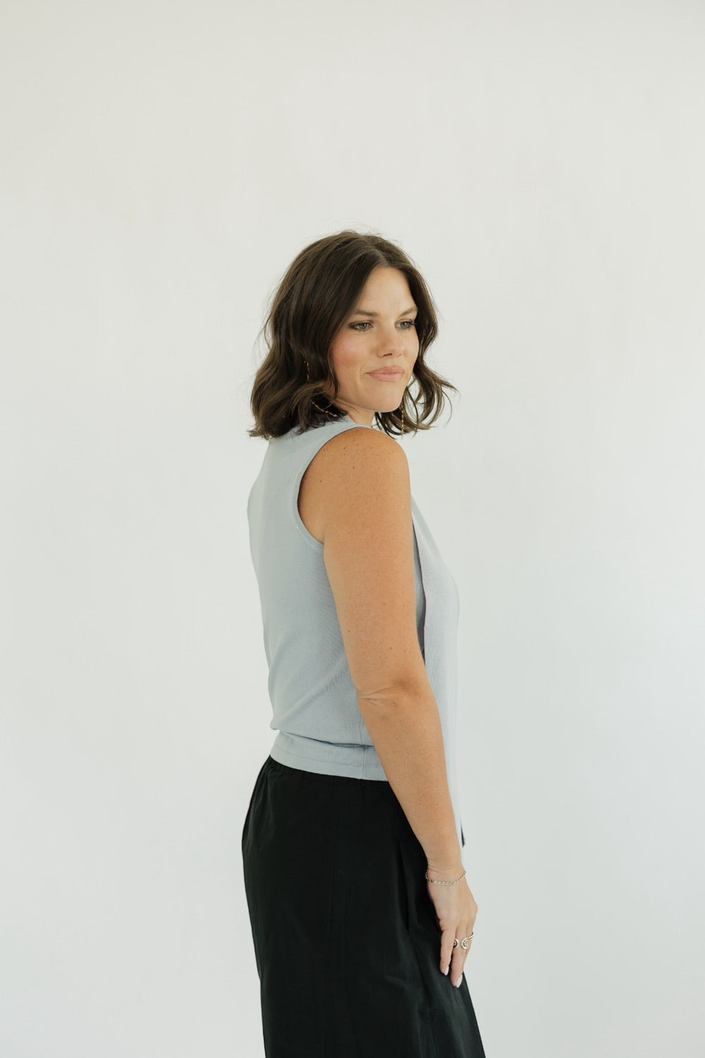 Sally Silver Blue Scarf Top
