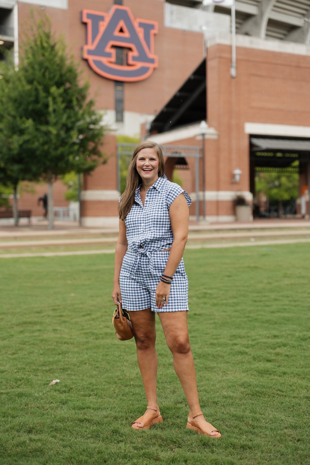 Faye Navy Gingham Elastic Waist Shorts (S-3XL)