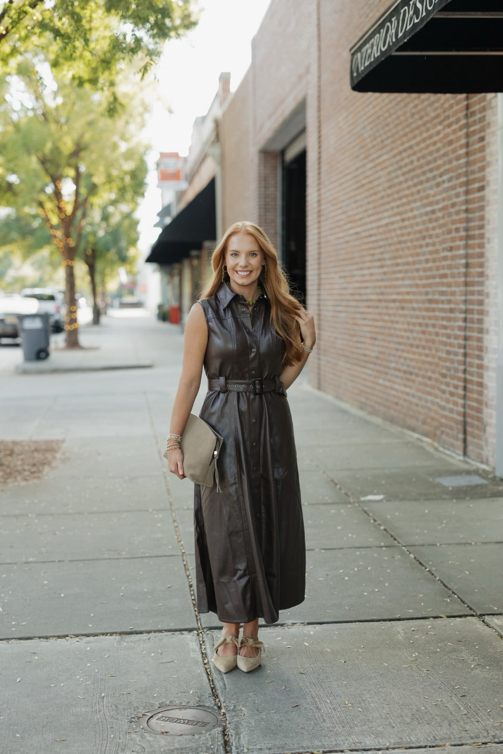 Sienna Chocolate Brown Sleeveless Button Down Leather Maxi Dress (XS-XL)