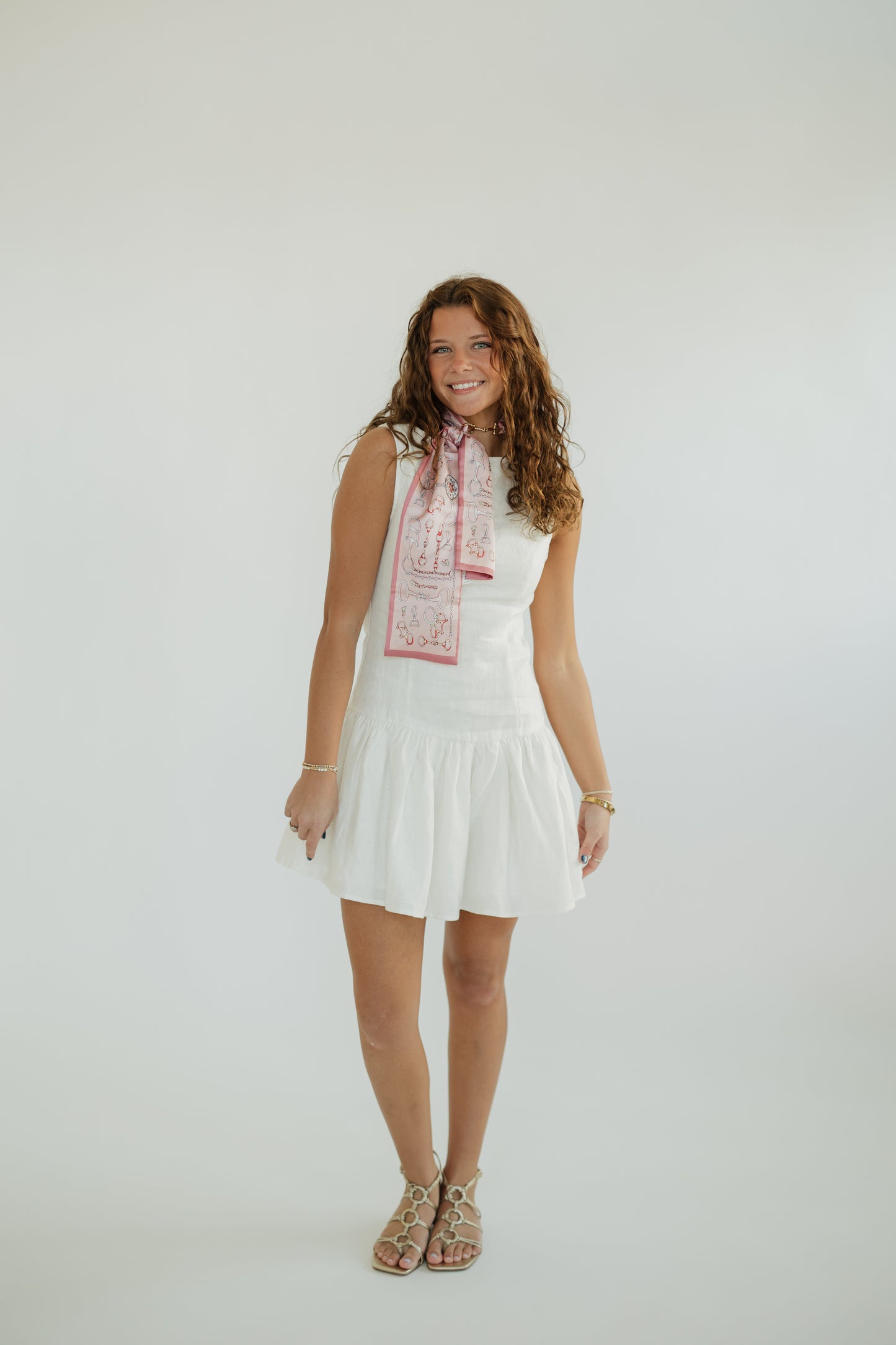 Madelyn Off White Linen Drop Waist Mini Dress