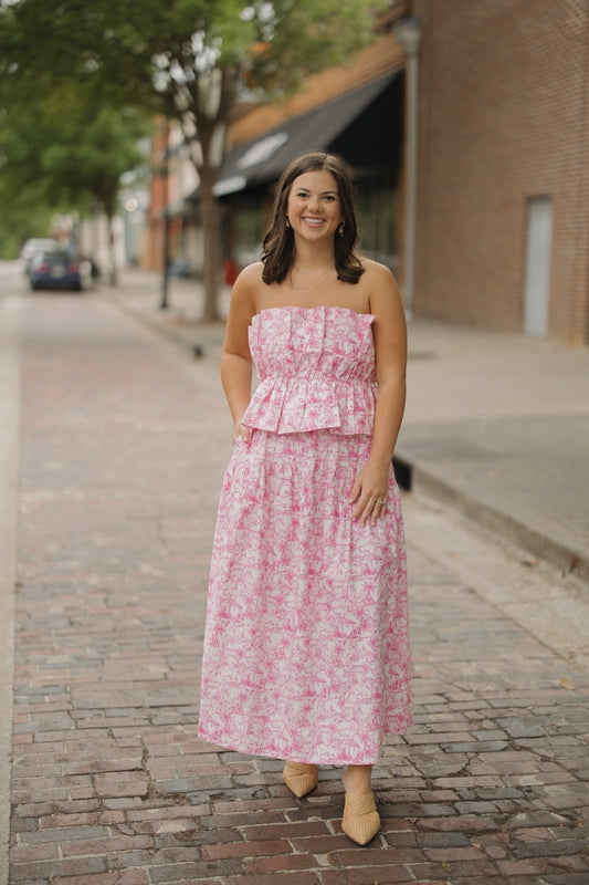 Pink Magnolia Printed Maxi Skirt