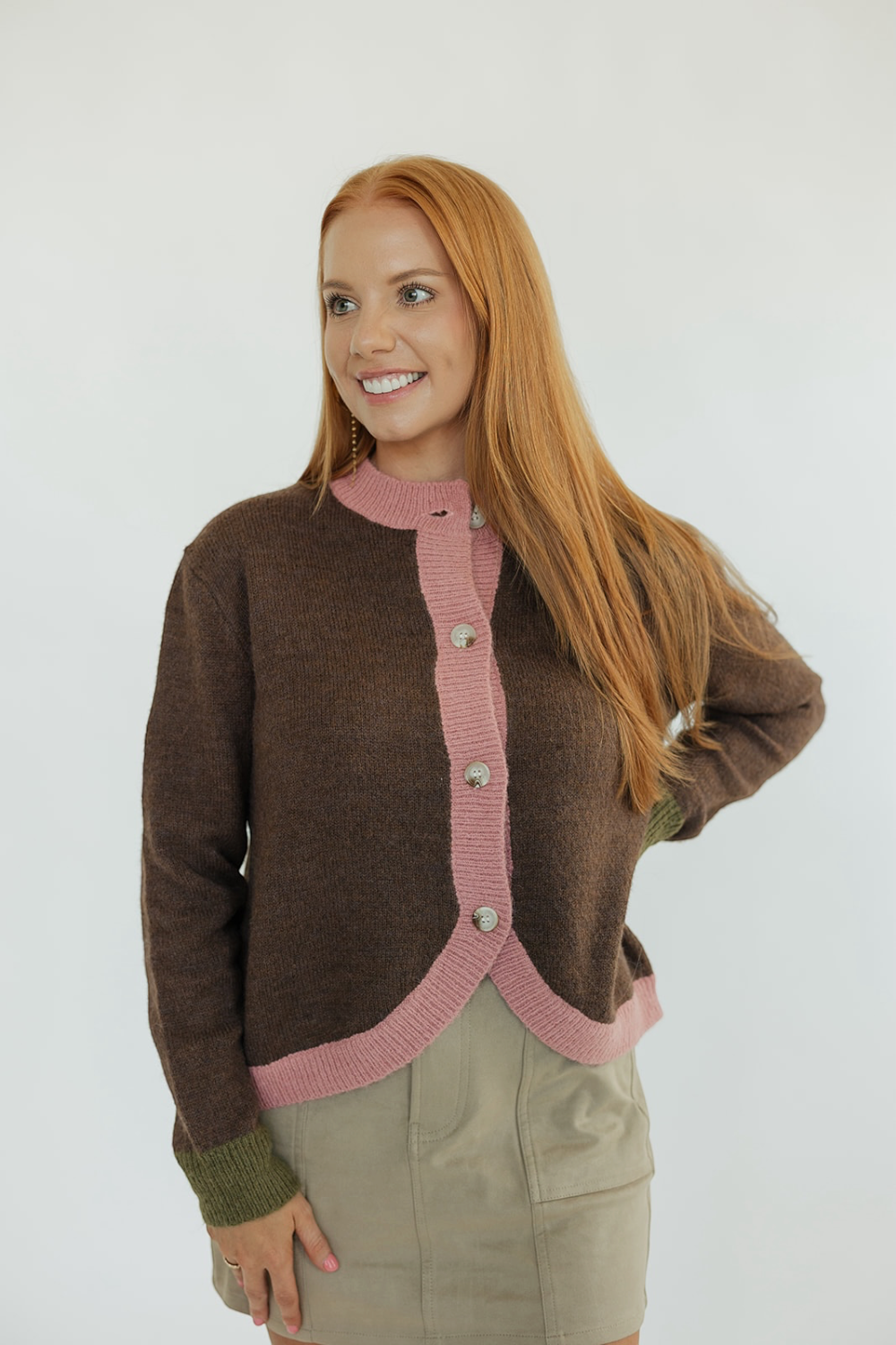 Pink Trim Espresso Cardigan (S-XL)
