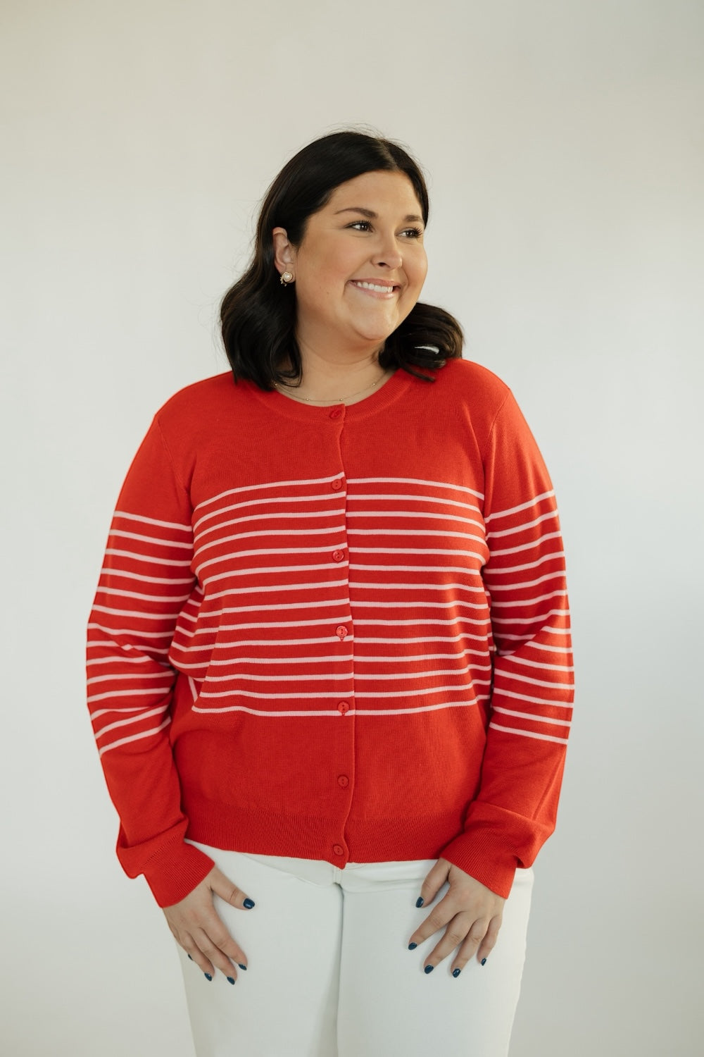 Liz Red/Pink Striped Cardigan (XS-XL)