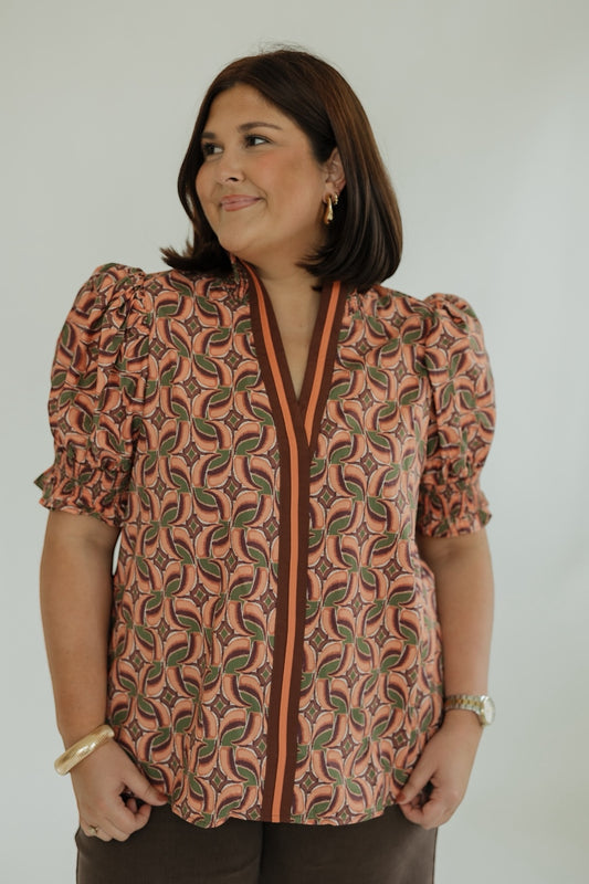Cota Terra Cotta Print Blouse (S-2XL)