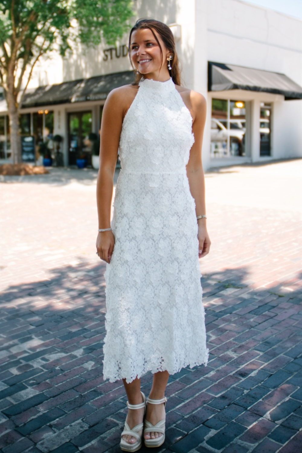 Serafina White Halter Midi Dress
