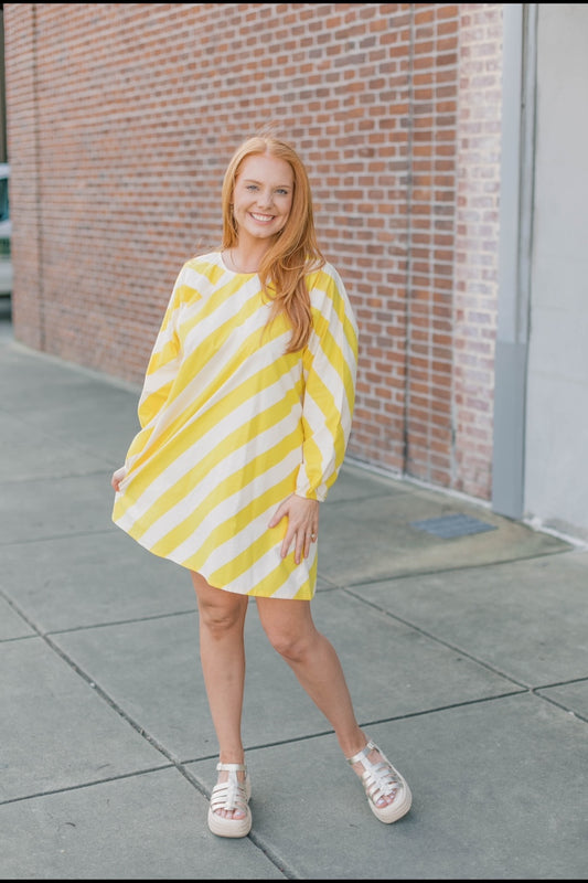 Yellow Cabana Stripe Mini Dress