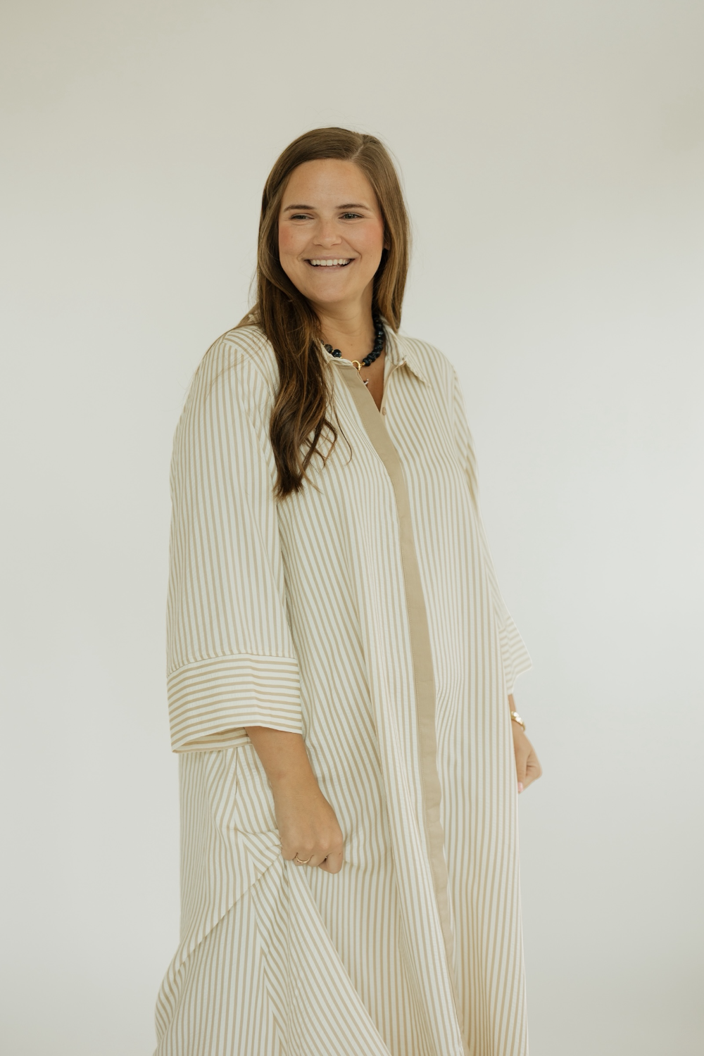 Melanie Khaki Striped Midi Dress (S-2XL)