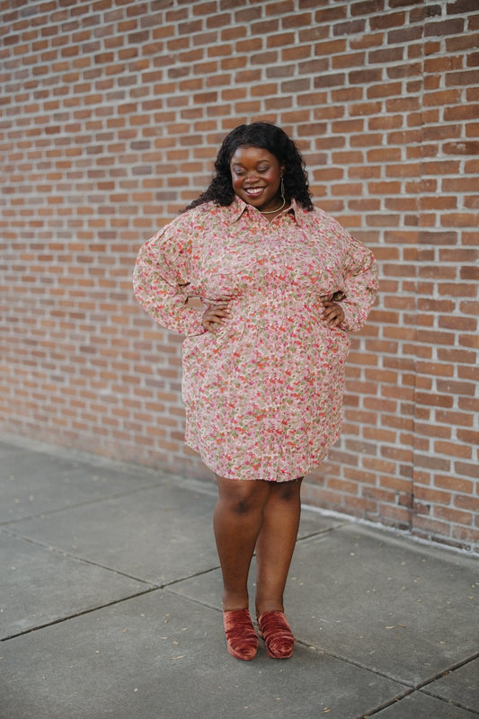 Emily Floral Corduroy Tucked Waist Dress
