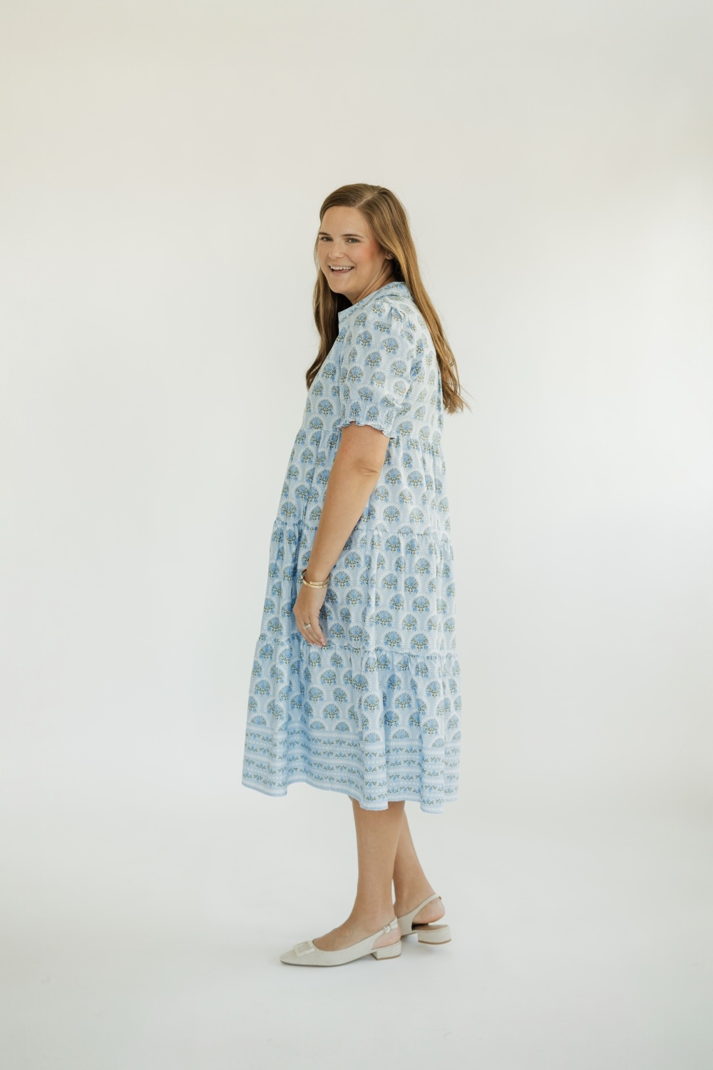 The Molly Sunshower Flora Blue Midi Dress (XS-2X)