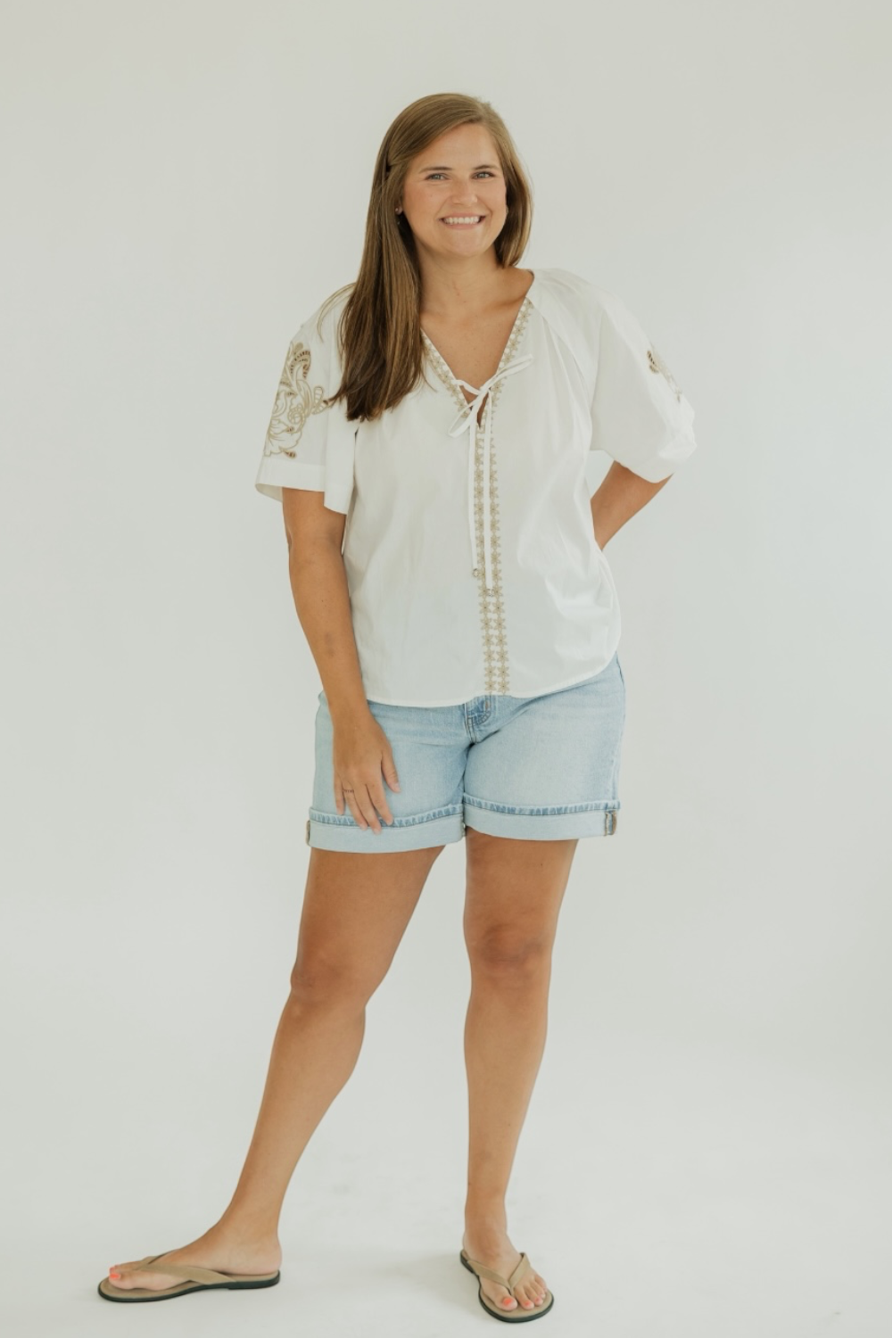 Lilly White Embroidered Sleeve Blouse (S-3XL)
