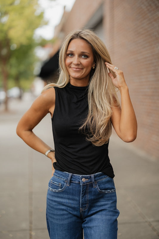 Black Mock Neck Tank