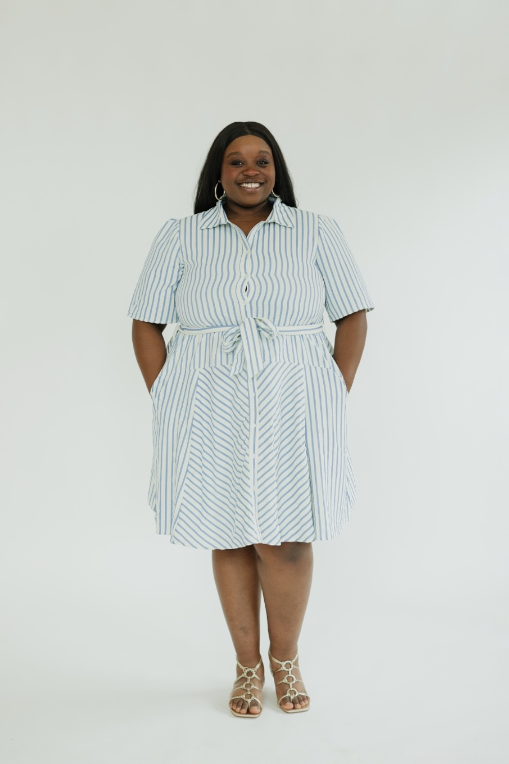 Barb Striped Button Down Mini Dress (S-2XL)