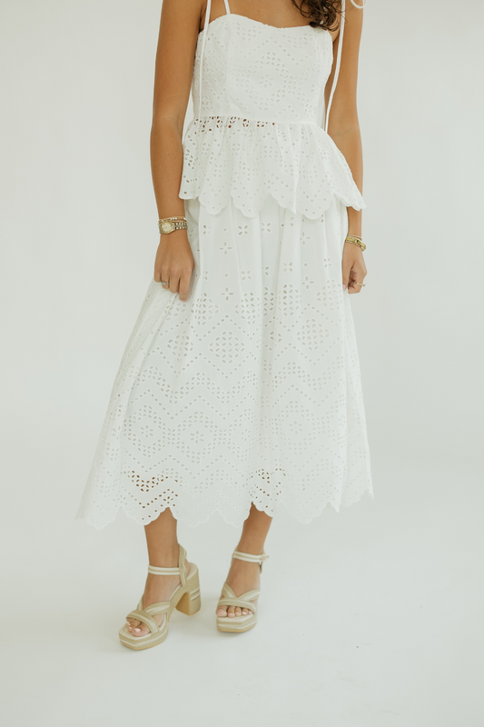Sally White Eyelet Midi Skirt