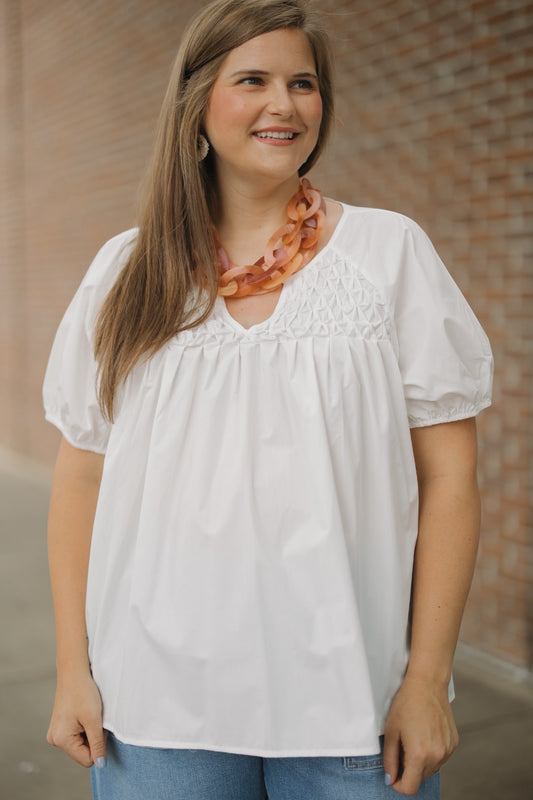 Penny White Poplin Textured Top