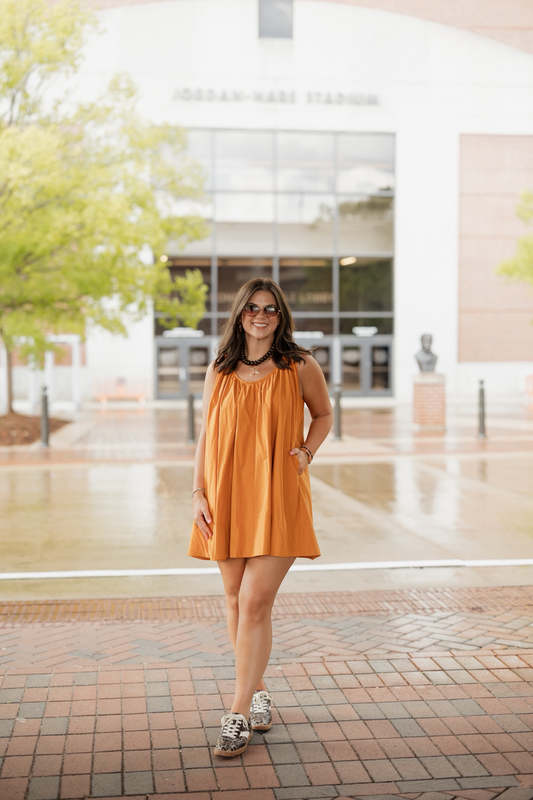 Caroline Orange A Line Mini Dress