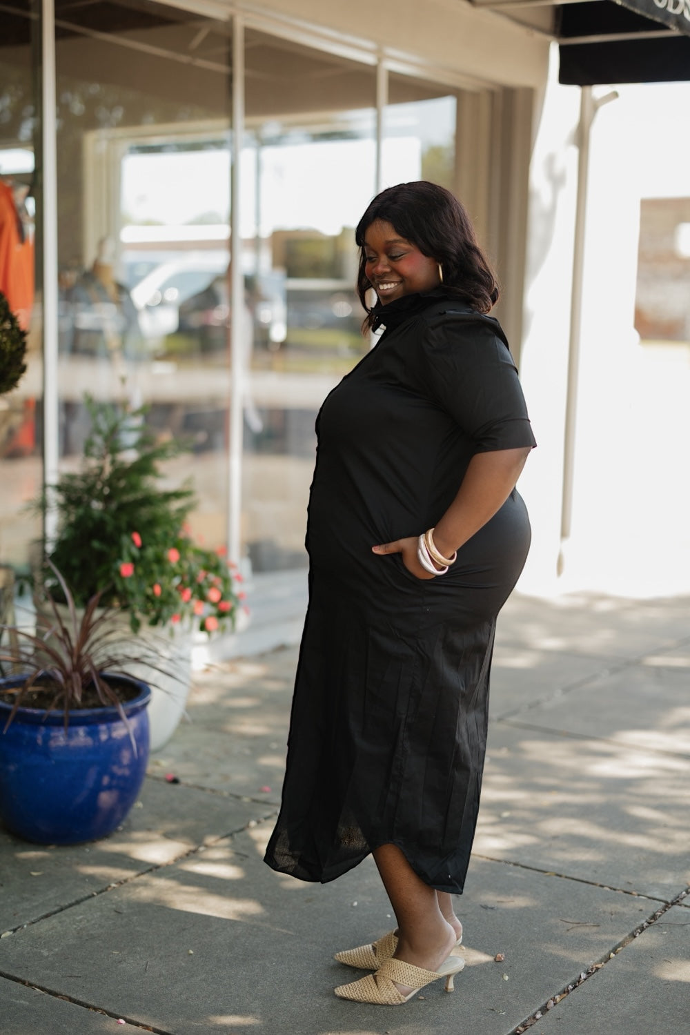 Nina Black Ruffle Collar Shirt Dress (S-3XL)