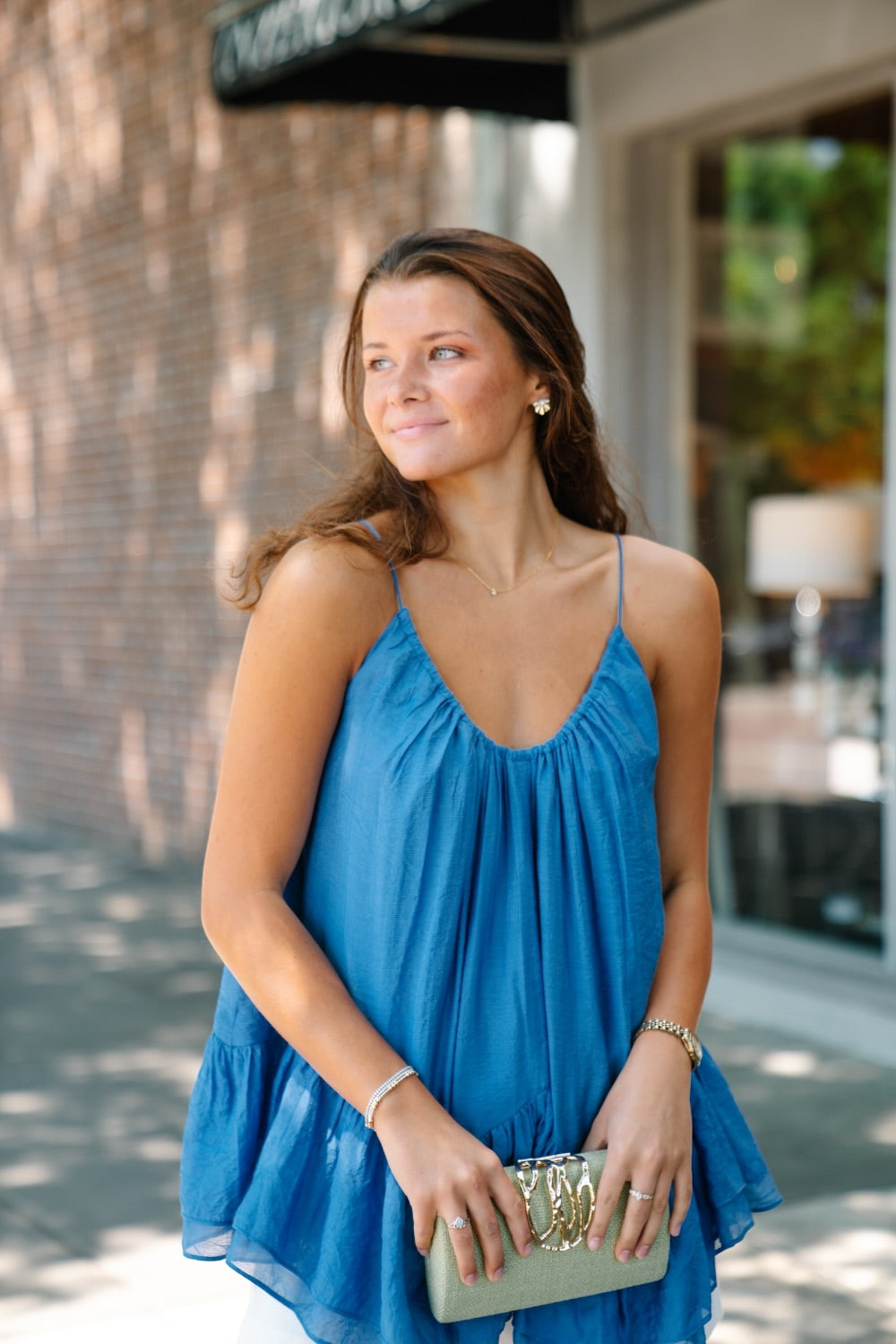 Blue Ruffled Detail Cami Top