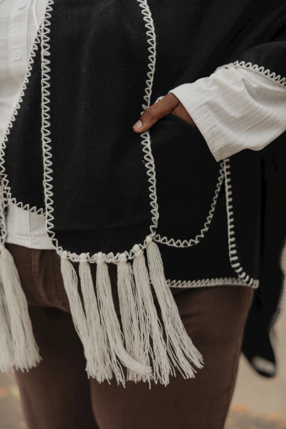 Black Whipstitch Wrap with Scarf