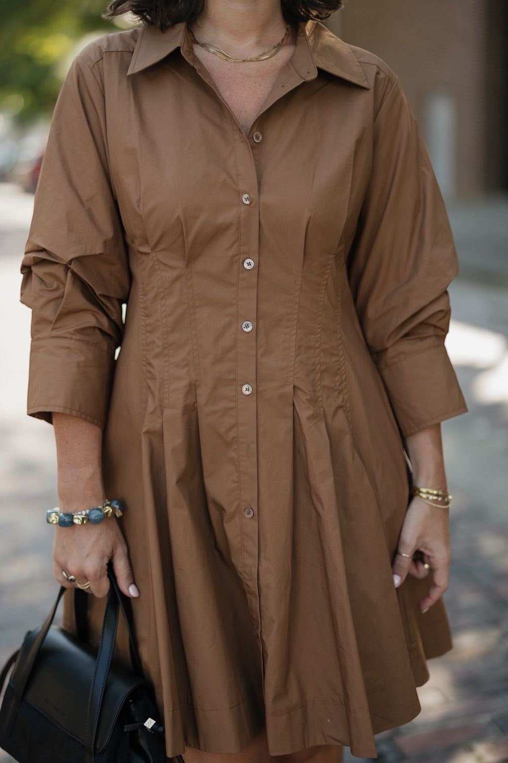 Taylor Camel Tailored Mini Shirt Dress