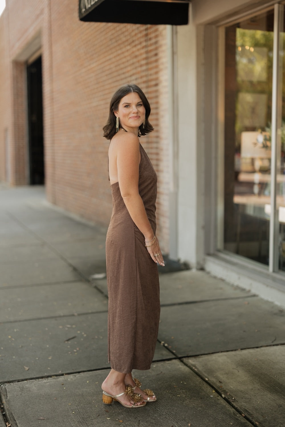 Rachel Brown Ruched Halter Midi Dress