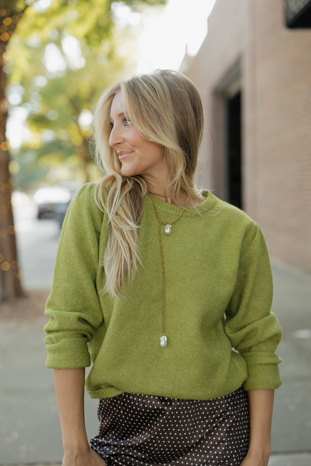 Kristen Chartreuse Pleat Sleve Sweater