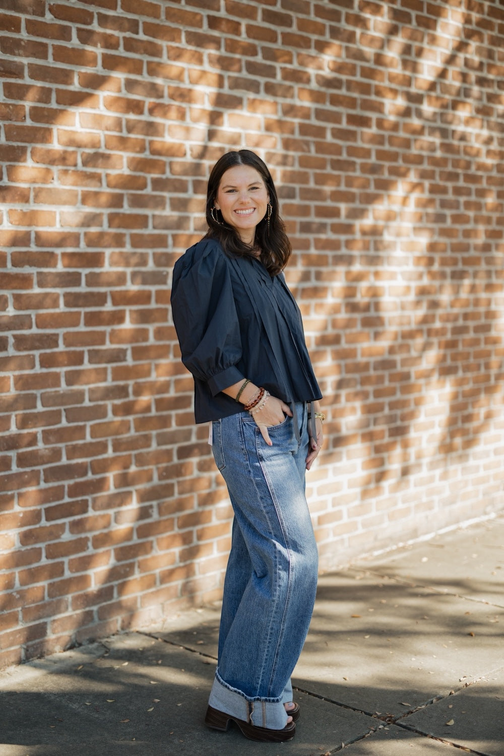Isabella Navy Tuck Front Blouse