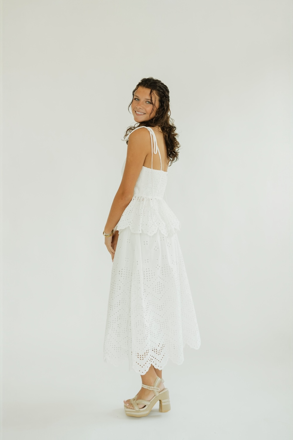 Sally White Eyelet Midi Skirt