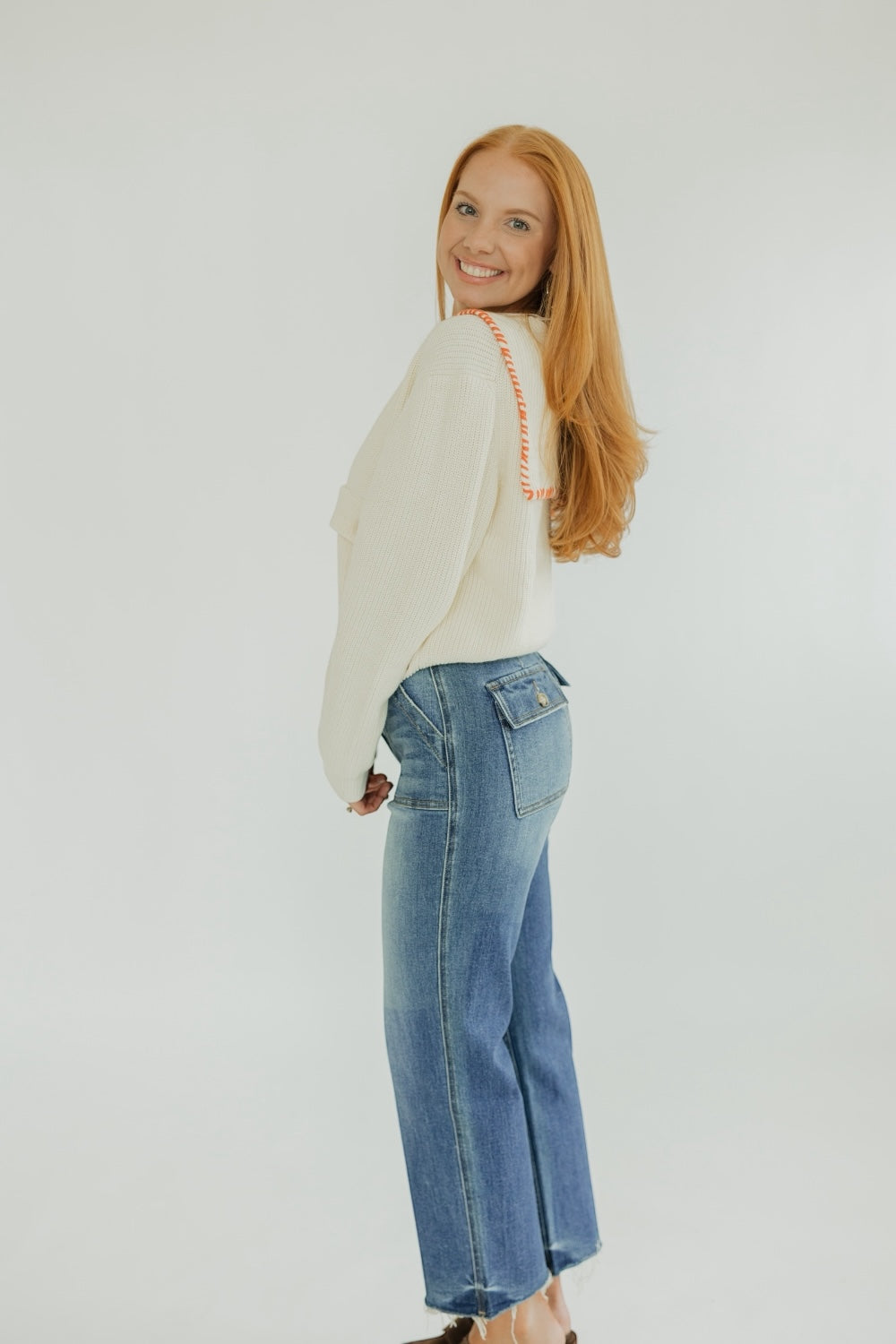 Stella Color Stitch Detail Sailor Collar Cardigan