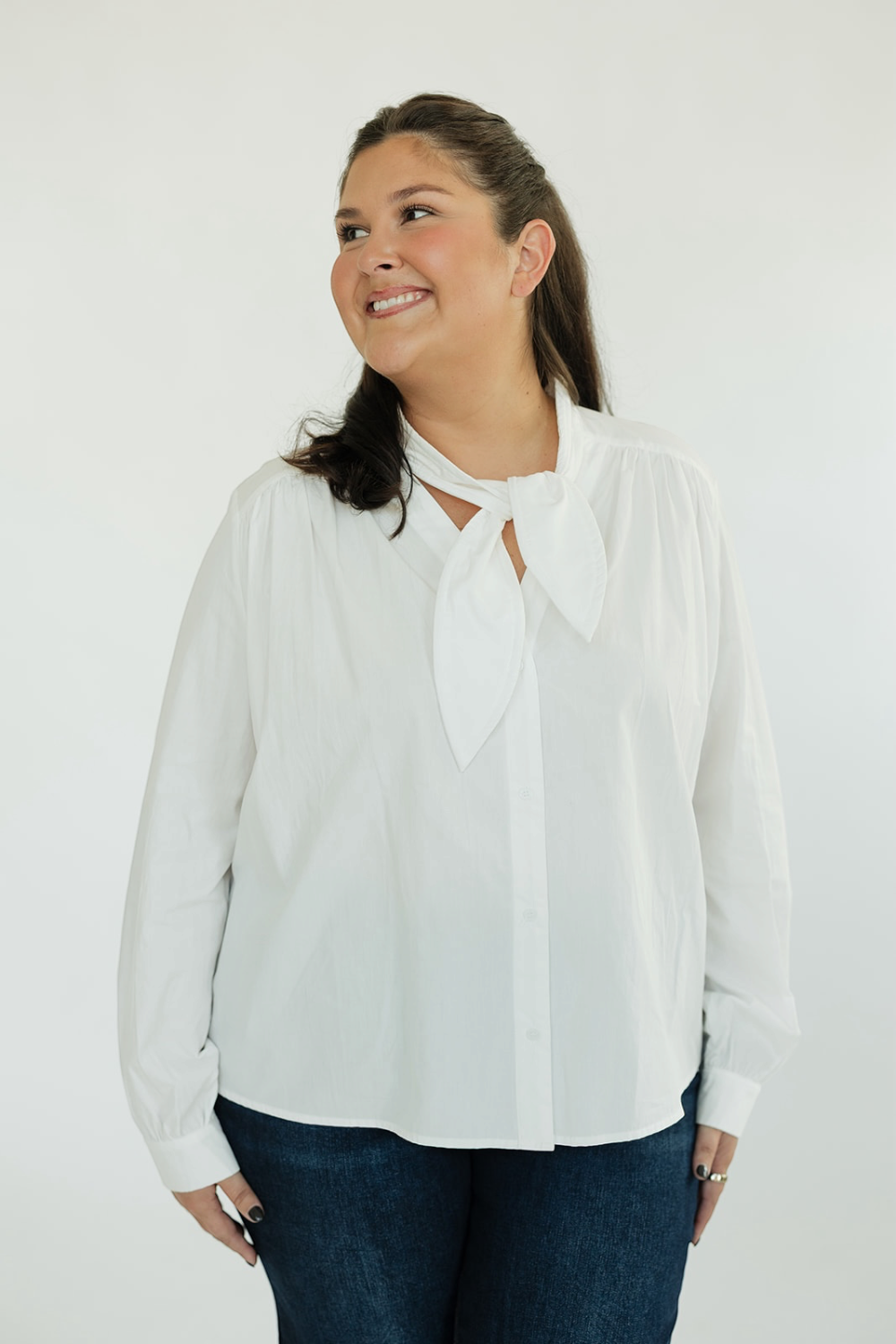 White Tie Neck Button Down Blouse (XS-XL)