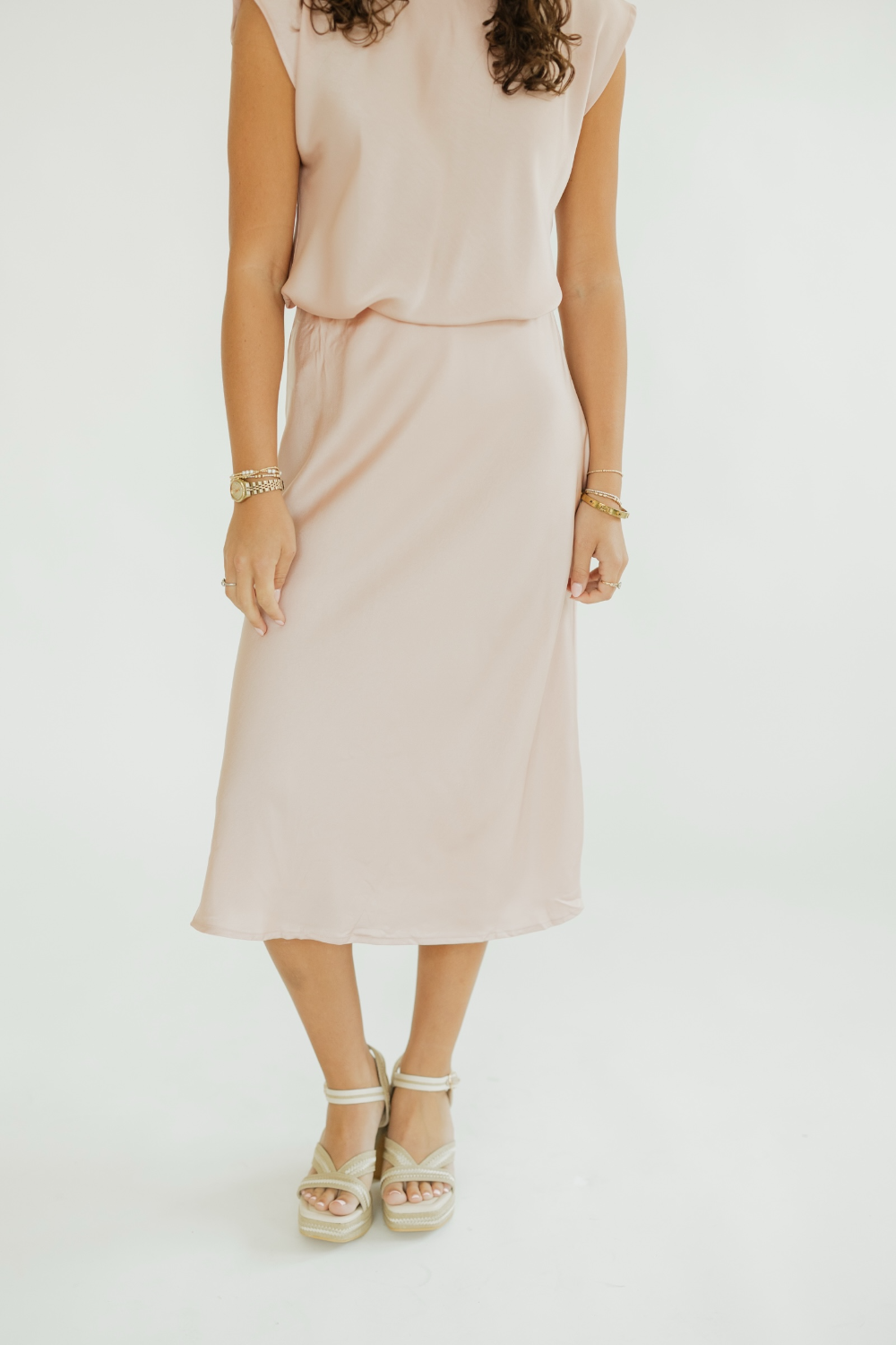 Misty Satin Blush Midi Skirt