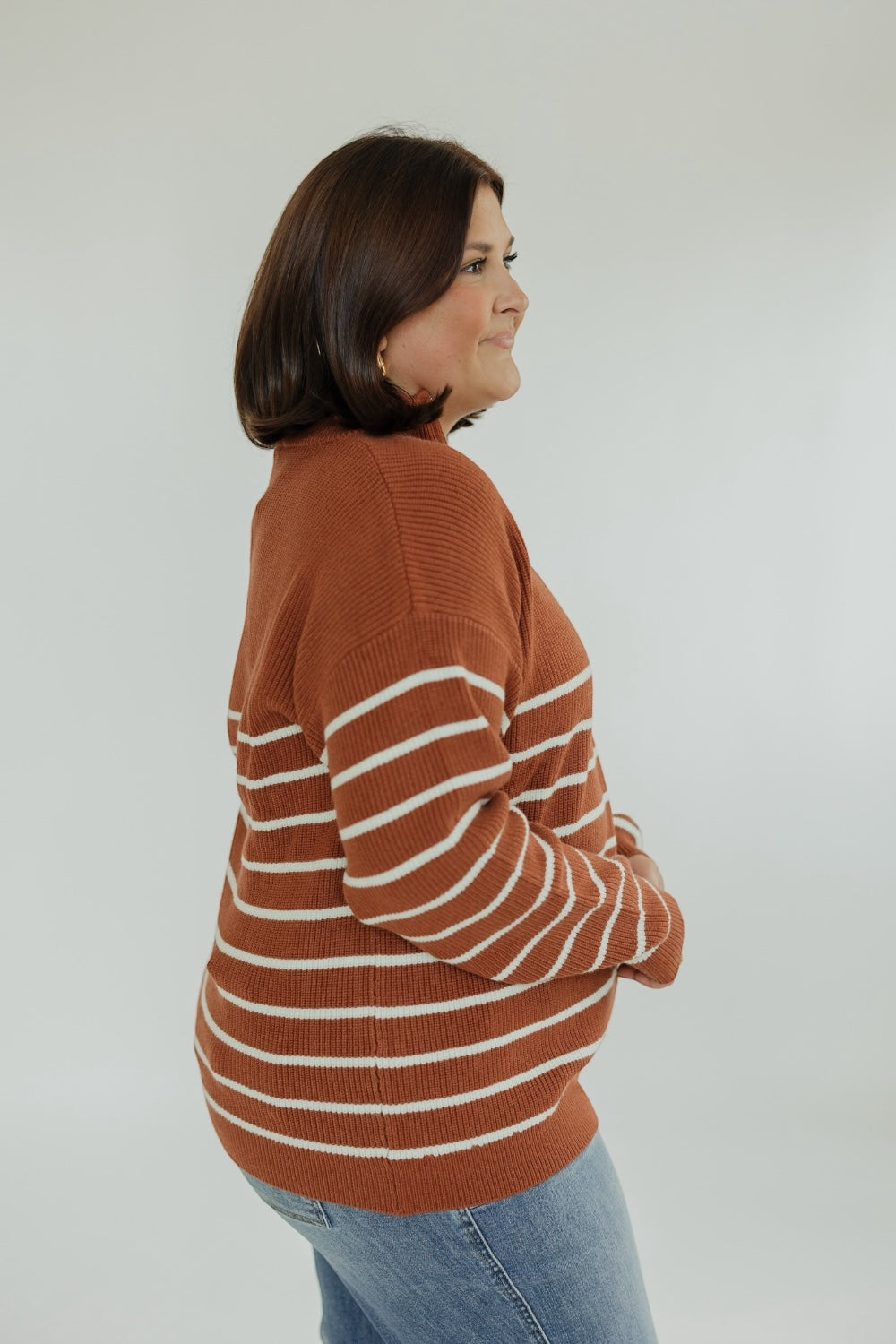 Rust Striped Zip Neck Sweater (XS-XXL)