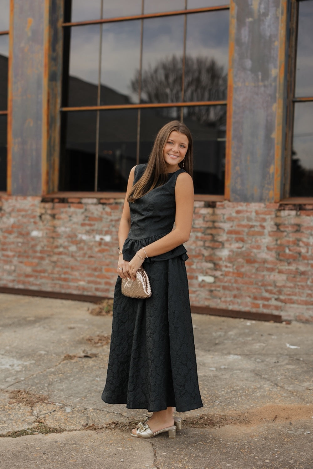 Birdie Black Brocade Short Sleeve Top