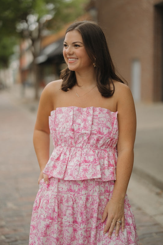 Pink Magnolia Pleated Strapless Top