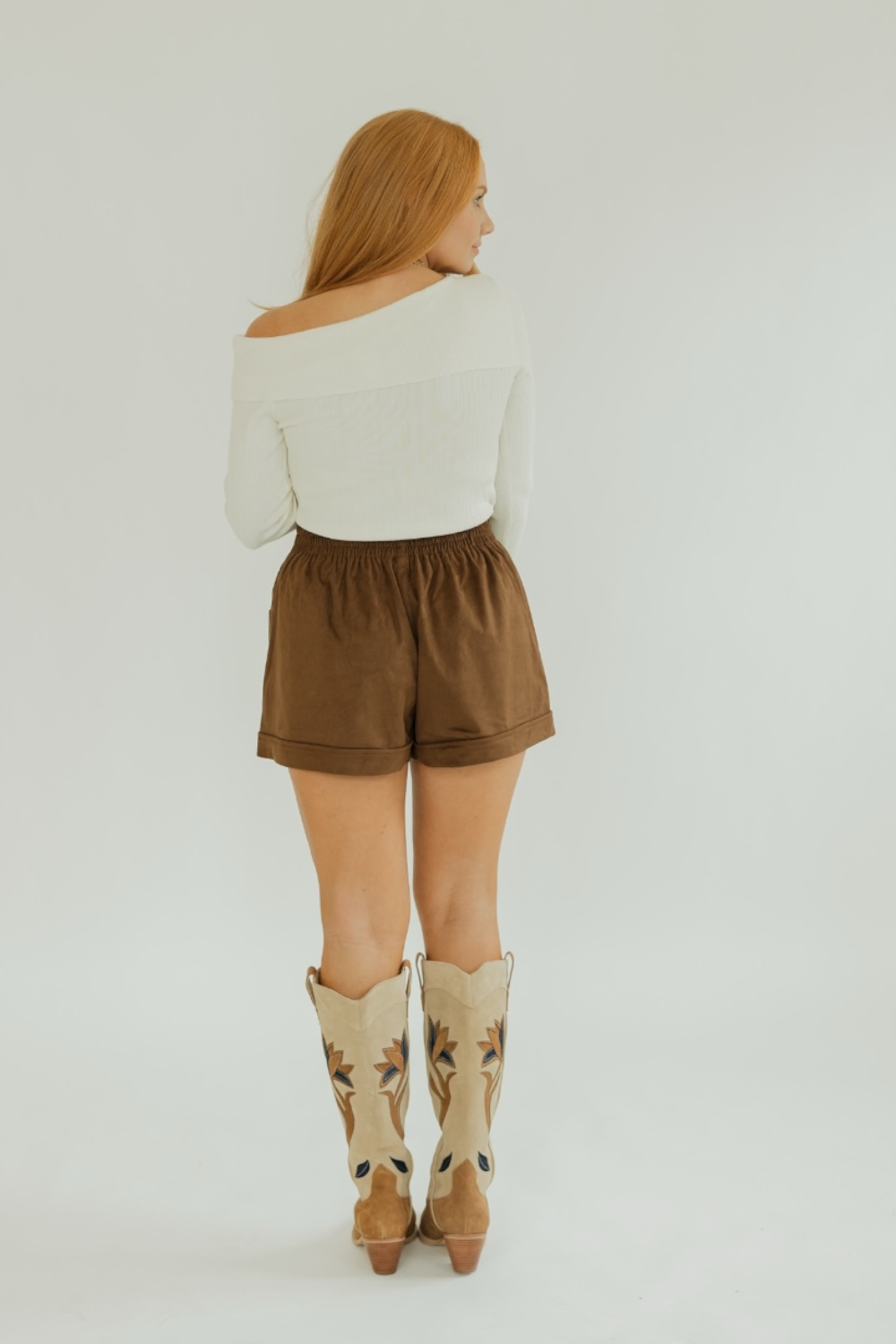 Chocolate Suede Elastic Waist Shorts